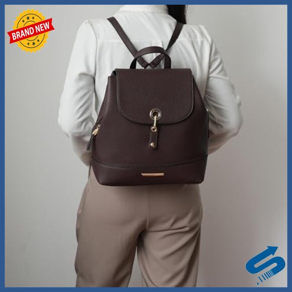 Vegan Leather Backpack with Gold Embellishments, Adjustable Straps, Multiple
